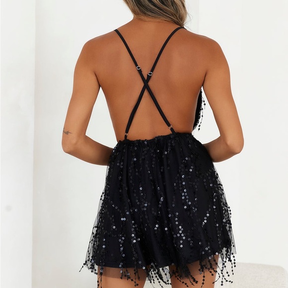 Hello Molly -Try Your Luck Black Sequin Mini Dress -Backless -Size Medium -HOCO - Picture 6 of 13
